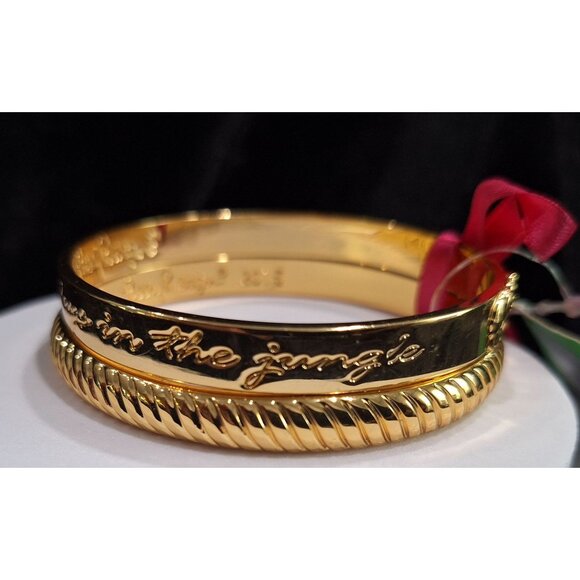 NEW Lilly Pulitzer Gold Tone "What Happens In The Jungle" Bangle Bracelet Set - Picture 6 of 9